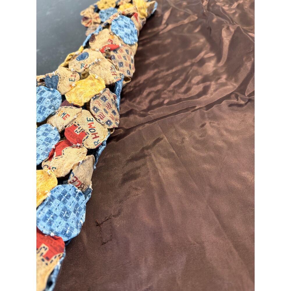 Handmade Yo-Yo Quilt Vest Multicolor Patchwork One Button Satin Back Adj Tie - Picture 6 of 9